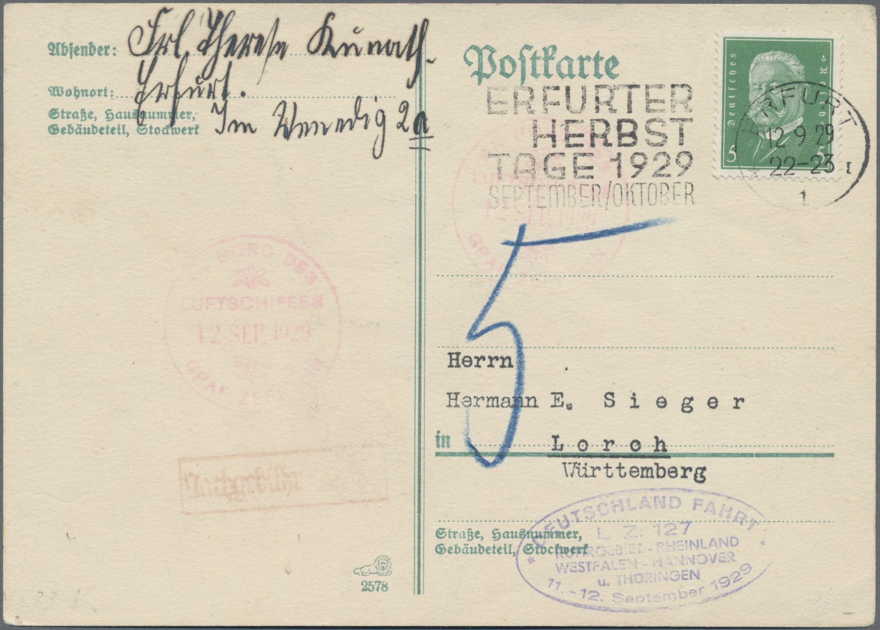 Lot 03316 - zeppelinpost deutschland  -  Auktionshaus Christoph Gärtner GmbH & Co. KG 55th AUCTION - Day 2