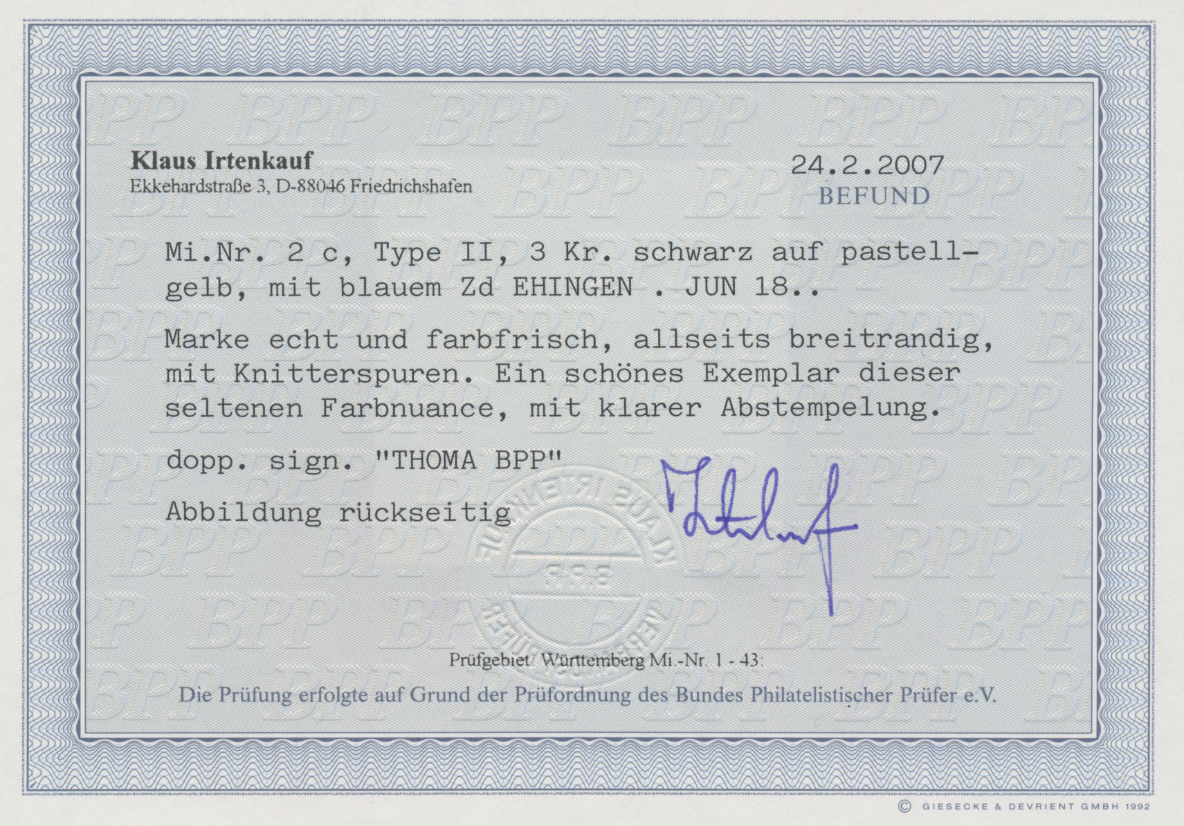 Lot 04647 - Württemberg - Marken und Briefe  -  Auktionshaus Christoph Gärtner GmbH & Co. KG 56th AUCTION - Day 3