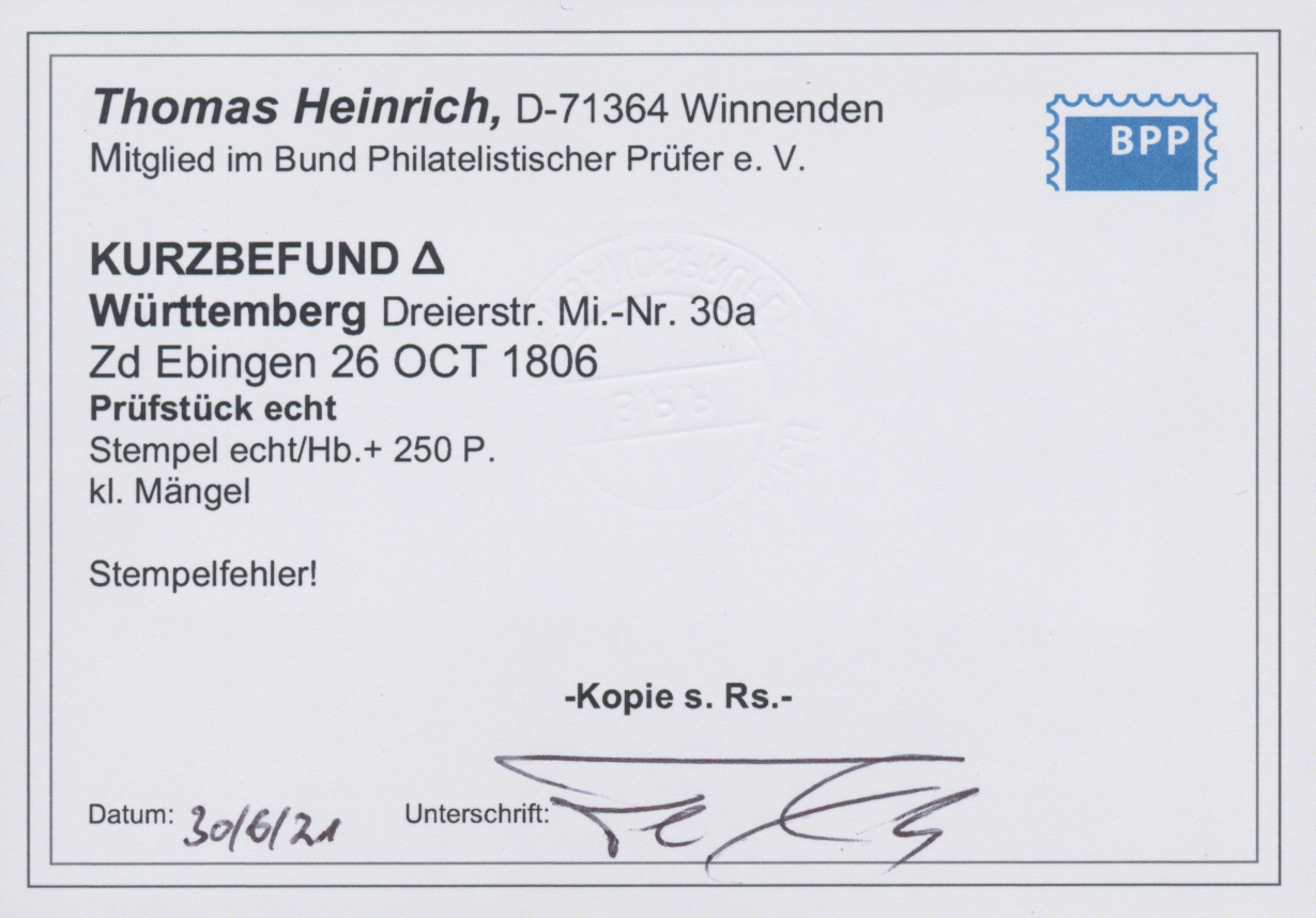 Lot 04755 - Württemberg - Langstempel, zweizeilig  -  Auktionshaus Christoph Gärtner GmbH & Co. KG 56th AUCTION - Day 3