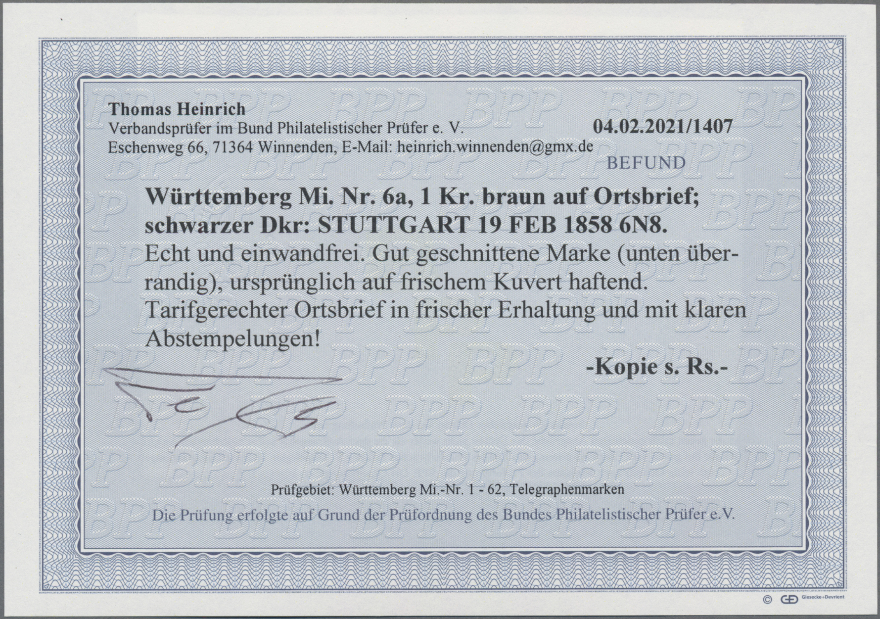 Lot 05224 - Württemberg - Marken und Briefe  -  Auktionshaus Christoph Gärtner GmbH & Co. KG 55th AUCTION - Day 3