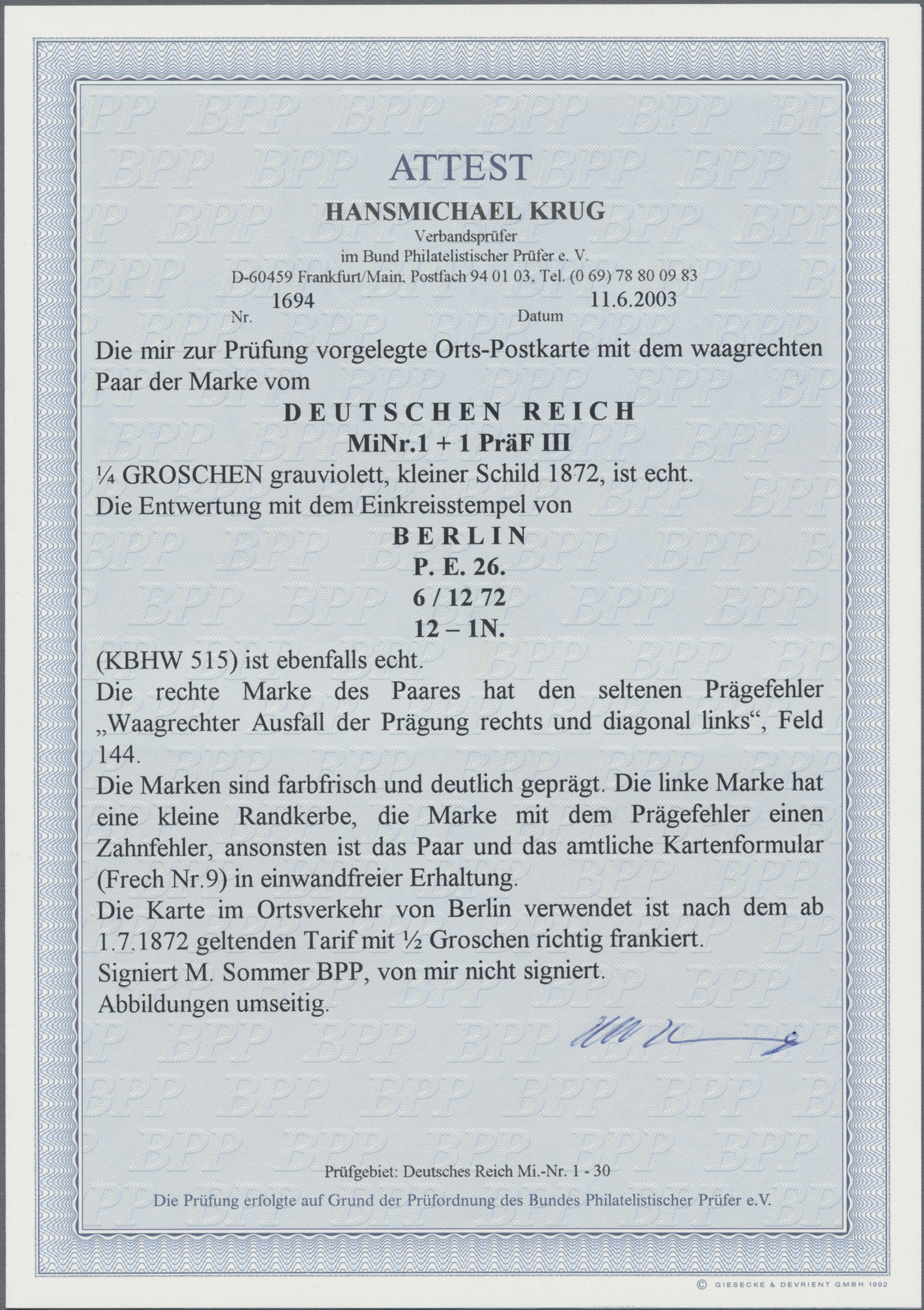 Lot 649 - Deutsches Reich - Brustschild  -   Auction #211