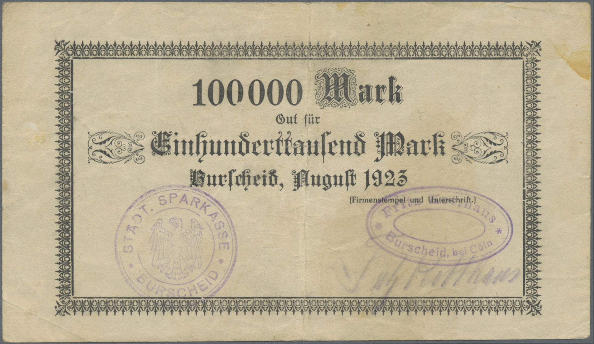 Lot 00741 - Deutschland - Notgeld - Rheinland | Banknoten  -  Auktionshaus Christoph Gärtner GmbH & Co. KG 56th AUCTION - Day 1