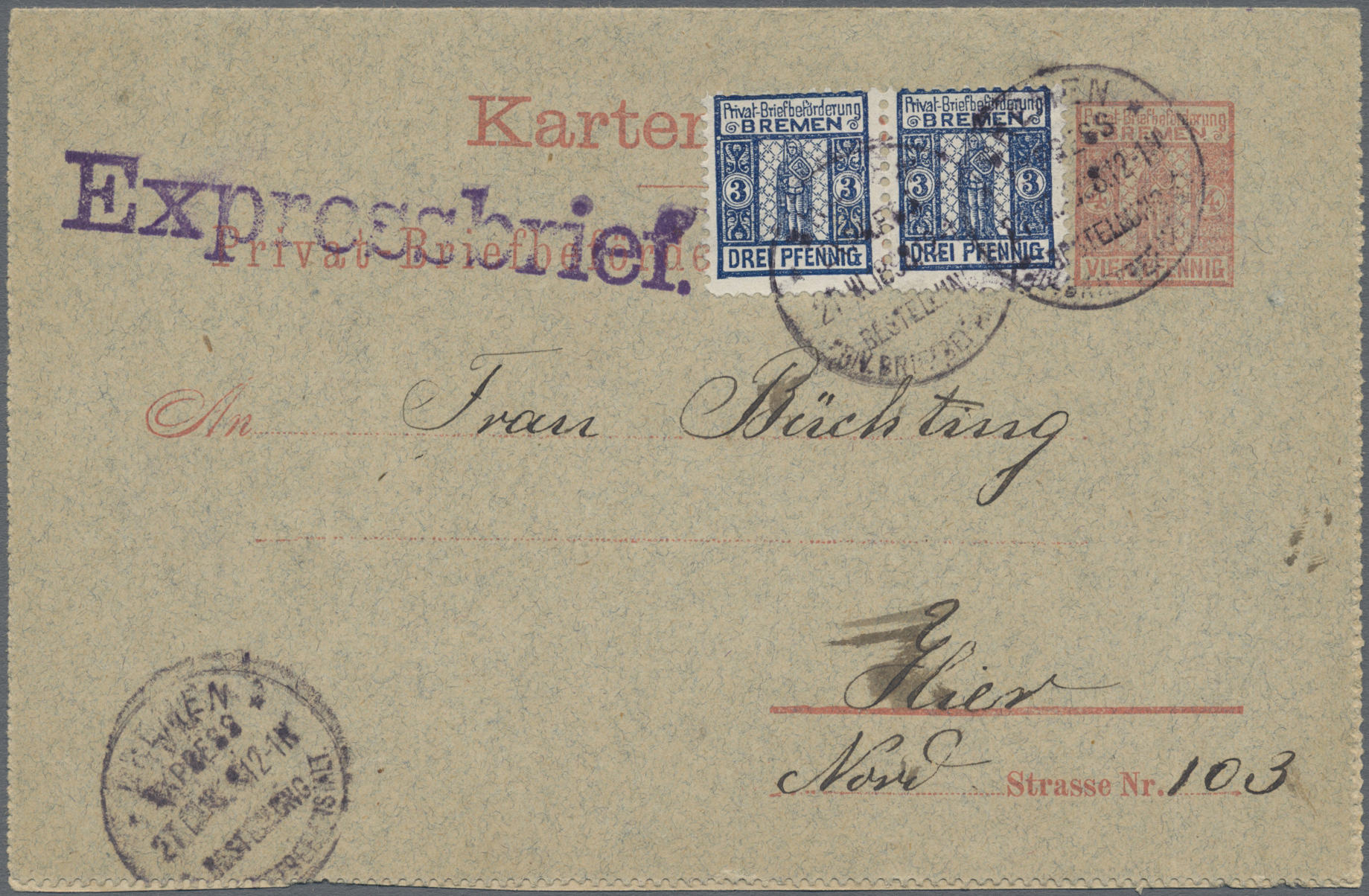 Lot 05344 - Deutsches Reich - Privatpost (Stadtpost) - Auktionshaus Christoph Gärtner GmbH & Co. KG 57th AUCTION - Day 3 Lot 05344 - Deutsches Reich - Privatpost (Stadtpost) - Auktionshaus Christoph Gärtner GmbH & Co. KG 57th AUCTION - Day 3